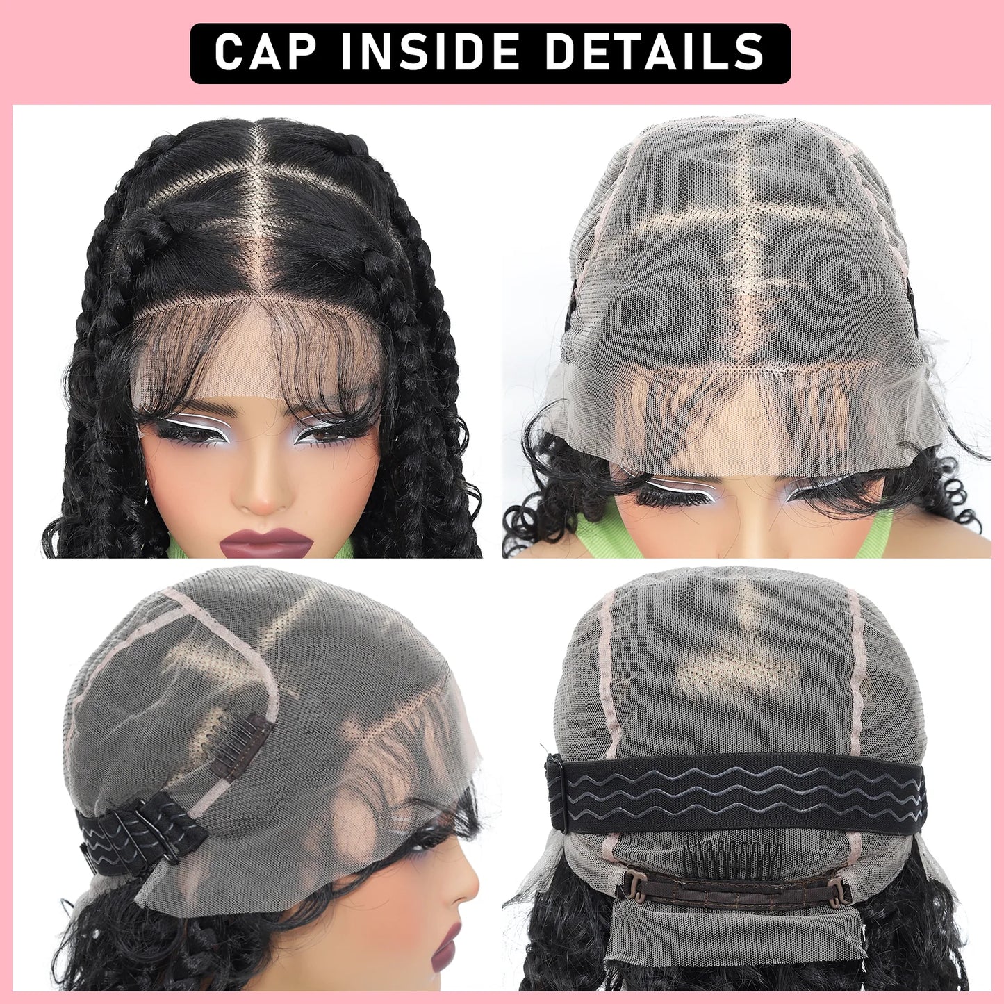 Perruques synthétiques tressées de 20 pouces, perruques carrées tressées en dentelle HD pour femmes noires, perruque tressée avec cheveux de bébé