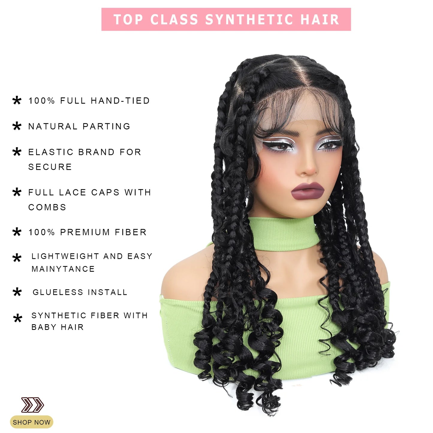 Perruques synthétiques tressées de 20 pouces, perruques carrées tressées en dentelle HD pour femmes noires, perruque tressée avec cheveux de bébé