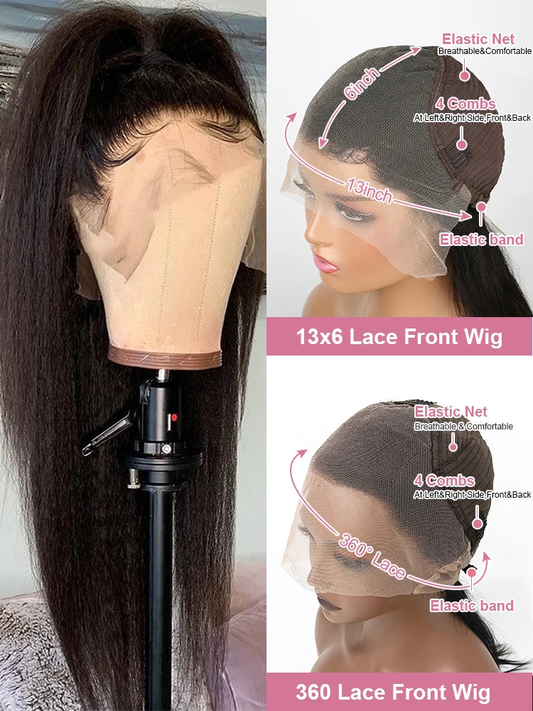 Perruques brésiliennes en cheveux humains crépus lisses haute densité avec dentelle frontale HD pré-épilée.