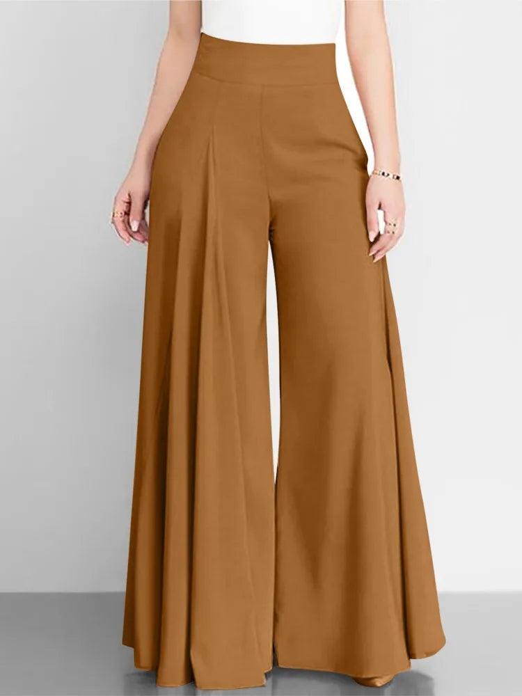 Pantalon décontracté taille haute à jambes larges pour femme, couleur unie, simple, style doux et frais, élégant, fin, classique, polyvalent