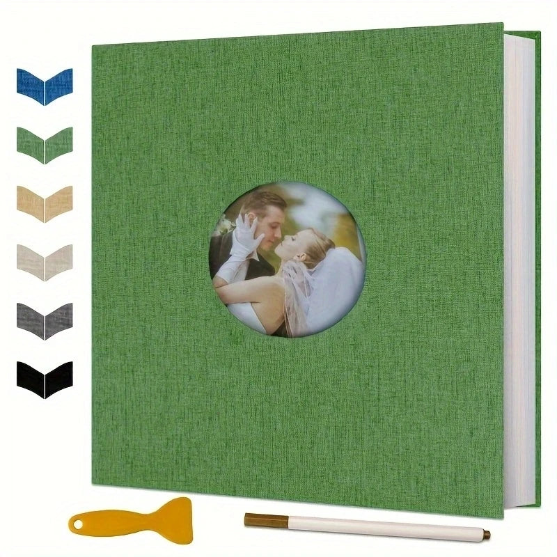 Album Scrapbook autocollant pour photos 4×6 5×7 8×10 DIY couverture magnétique en lin 40 pages Cadeau de mariage familial avec stylo en métal et