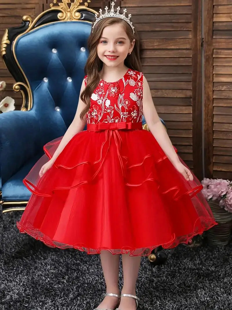 Girls Princess Dress Sleeveless Flower Embroidery Tutu Dress Performance Dress Wedding Flower Girls For Evening Birthday