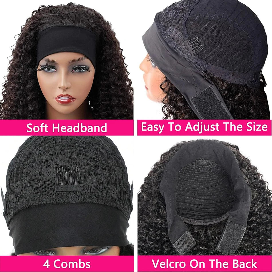 Perruque Jerry Curl avec bandeau, cheveux humains courts, perruques sans colle pour femmes noires, perruque bob Remy ondulée, fabriquée à la machine