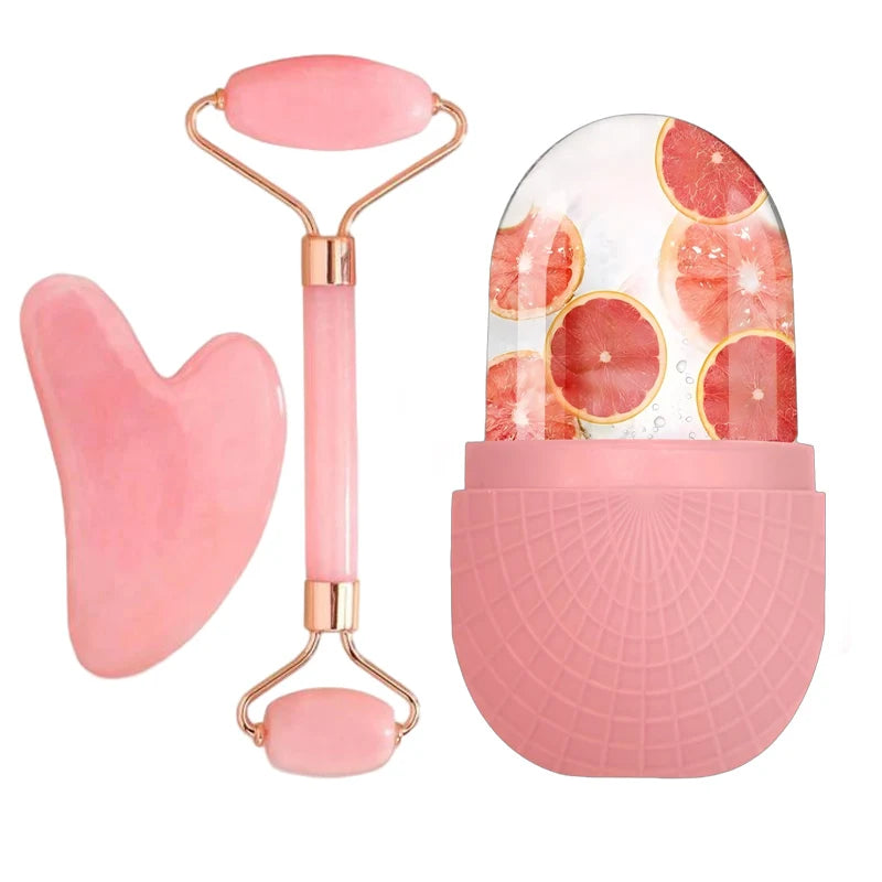 Ensemble de trois rouleaux de glace pour le soin de la peau du visage, outils de massage du visage, rouleau de glace en silicone, gua sha