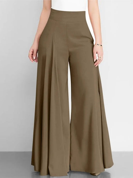 Pantalon décontracté taille haute à jambes larges pour femme, couleur unie, simple, style doux et frais, élégant, fin, classique, polyvalent