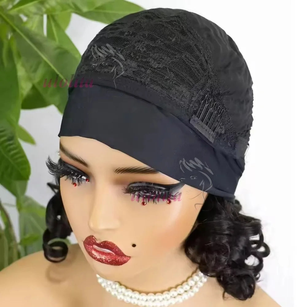 Perruque bob à bandeau densité 200%, ondulations souples, cheveux humains Remy brésiliens de 35 cm (14 pouces), confectionnée à la machine, pour femmes noires