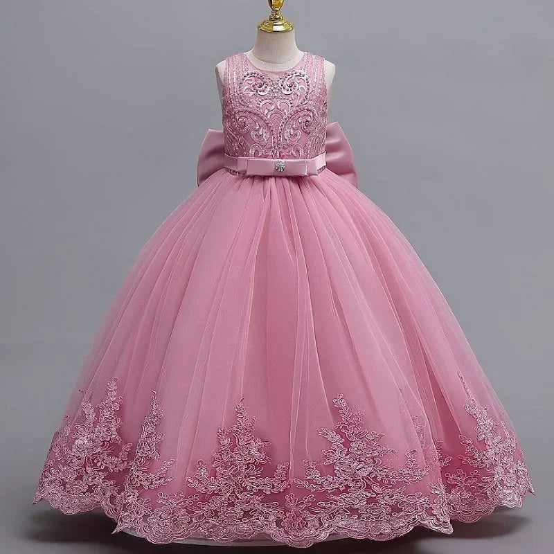 Robe de mariée robe de demoiselle d'honneur pour fille de fleur, robe de soirée à la mode, en dentelle et maille, vêtements élégants pour filles de 4 à 12 ans, couleur bleue