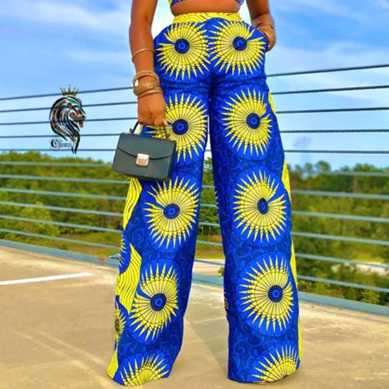 Pantalon large style bohème pour femme, taille élastique, imprimé Dashiki, style africain, décontracté, long, collection printemps-automne