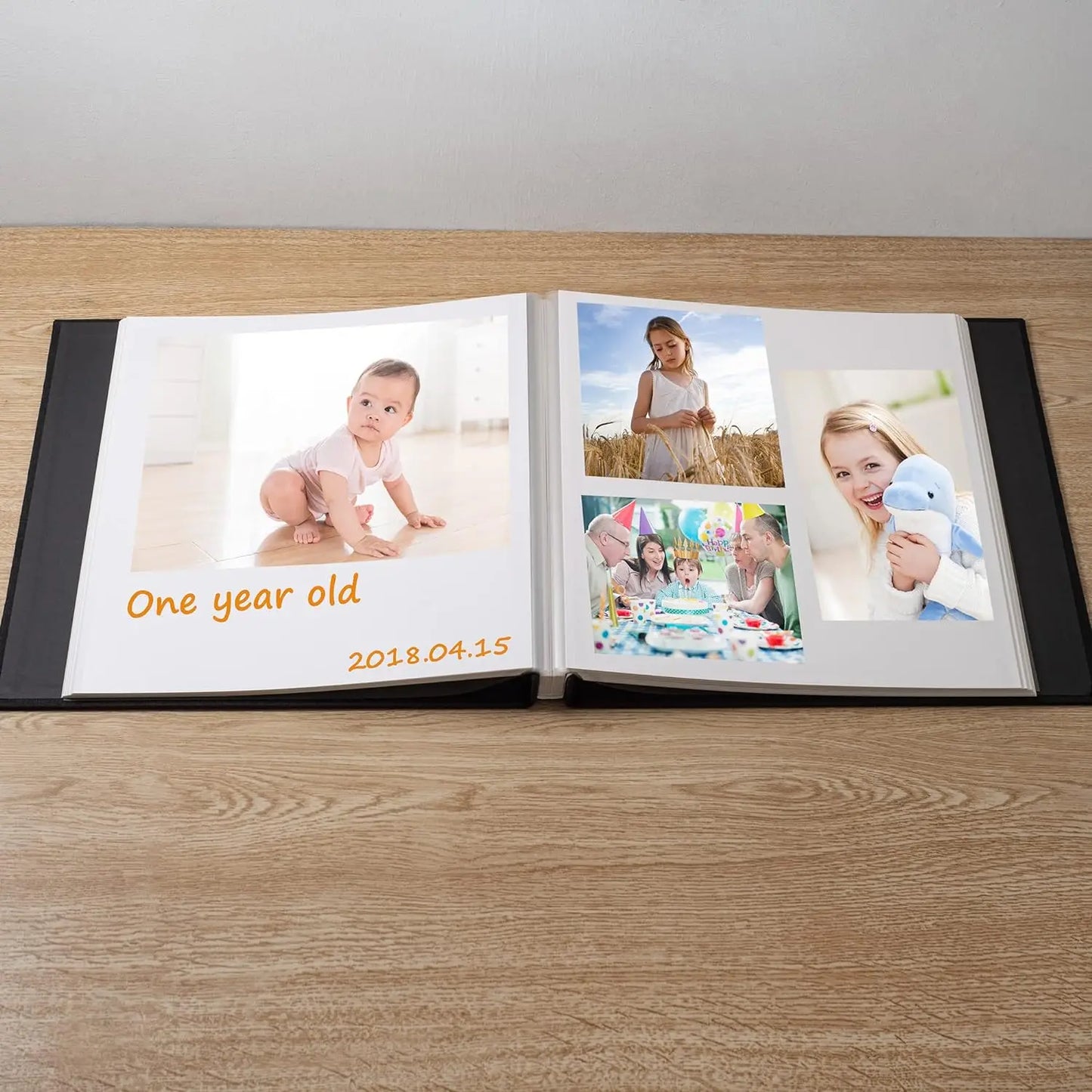 Album Scrapbook autocollant pour photos 4×6 5×7 8×10 DIY couverture magnétique en lin 40 pages Cadeau de mariage familial avec stylo en métal et