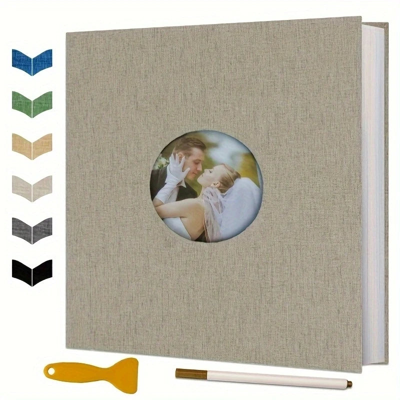 Album Scrapbook autocollant pour photos 4×6 5×7 8×10 DIY couverture magnétique en lin 40 pages Cadeau de mariage familial avec stylo en métal et