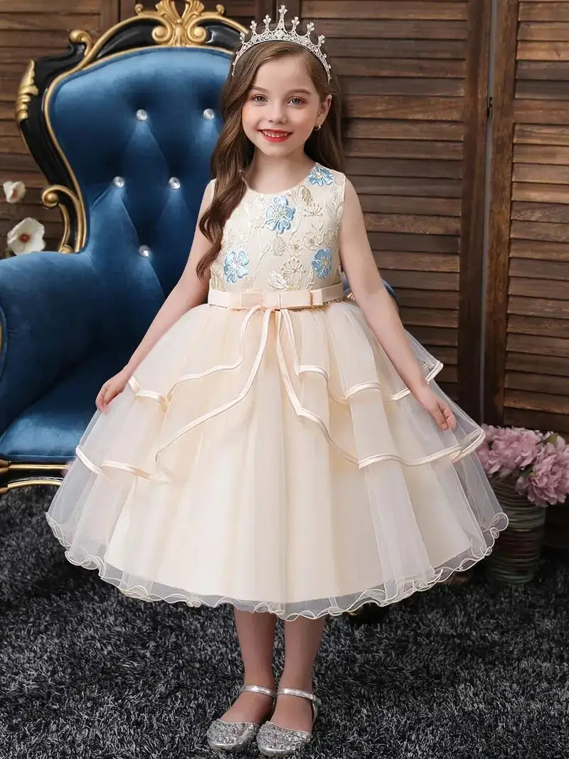 Girls Princess Dress Sleeveless Flower Embroidery Tutu Dress Performance Dress Wedding Flower Girls For Evening Birthday