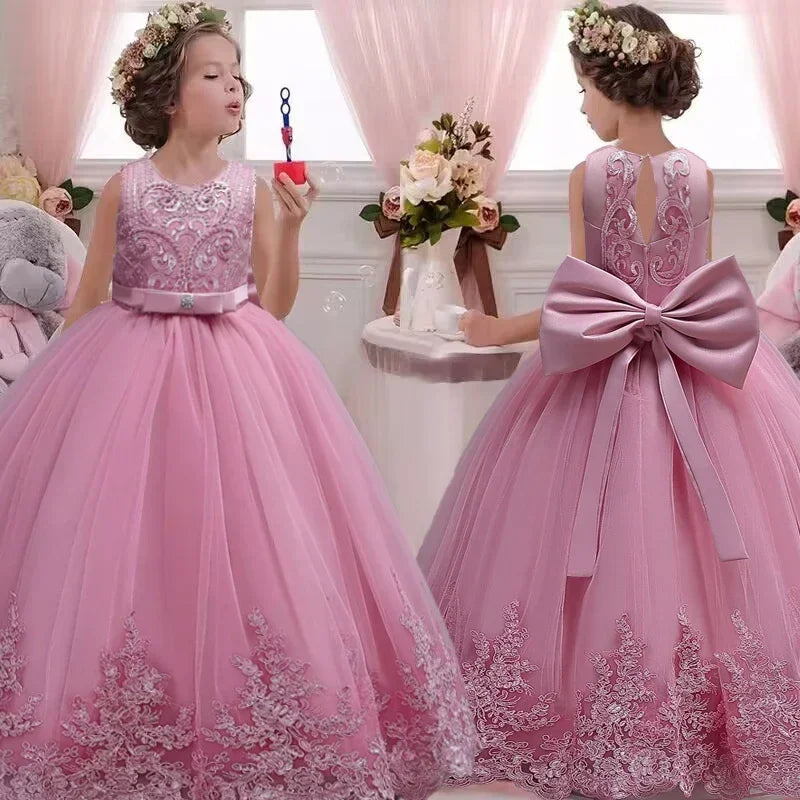 Robe de mariée robe de demoiselle d'honneur pour fille de fleur, robe de soirée à la mode, en dentelle et maille, vêtements élégants pour filles de 4 à 12 ans, couleur bleue