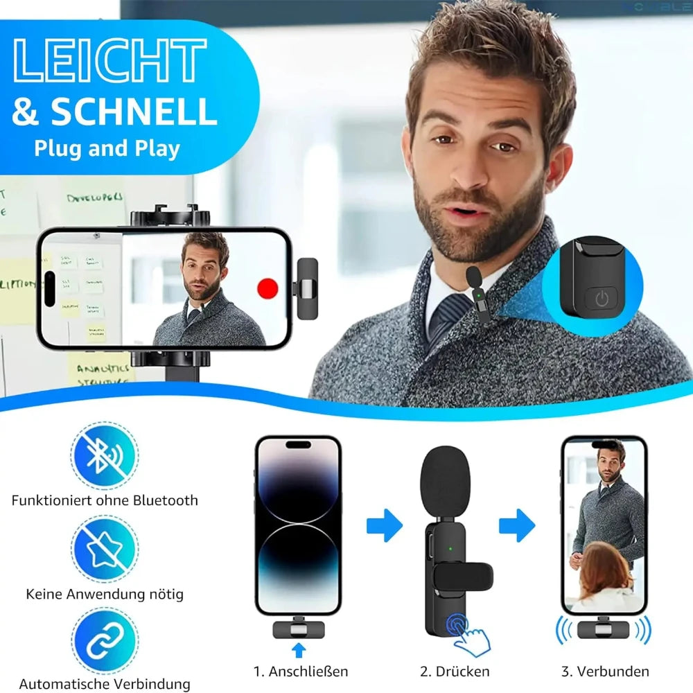 Microphones Lavalier sans fil pour iPhone Android Plug and Play Microphone antibruit sans fil YouTube TikTok Streaming en direct