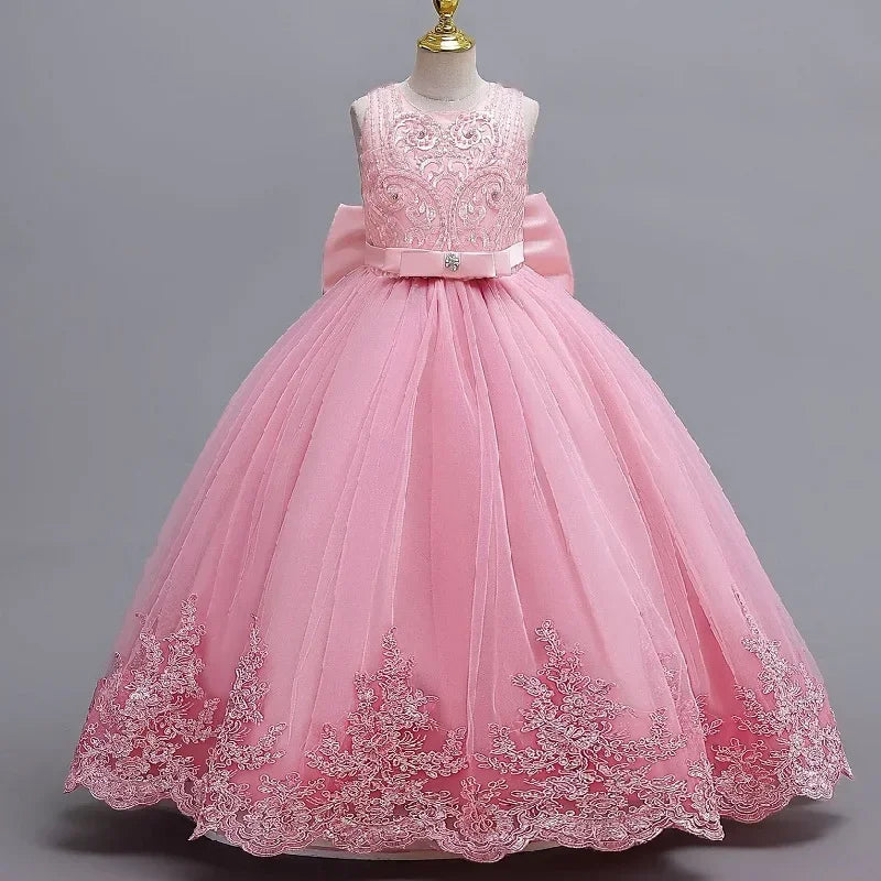 Robe de mariée robe de demoiselle d'honneur pour fille de fleur, robe de soirée à la mode, en dentelle et maille, vêtements élégants pour filles de 4 à 12 ans, couleur bleue