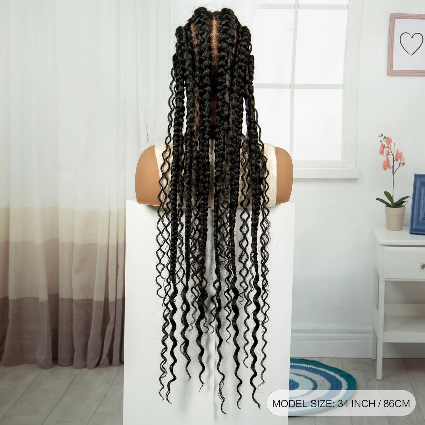 Perruques tressées en tresses de 34 pouces avec extrémités bouclées, perruques synthétiques en dentelle complète, perruque frontale en dentelle tressée pour femmes noires