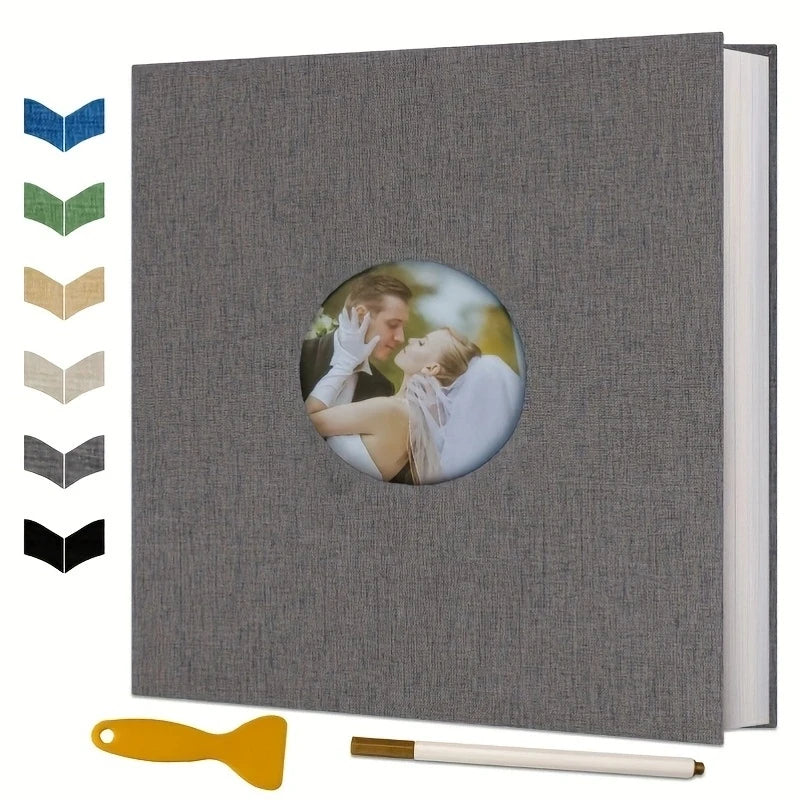 Album Scrapbook autocollant pour photos 4×6 5×7 8×10 DIY couverture magnétique en lin 40 pages Cadeau de mariage familial avec stylo en métal et