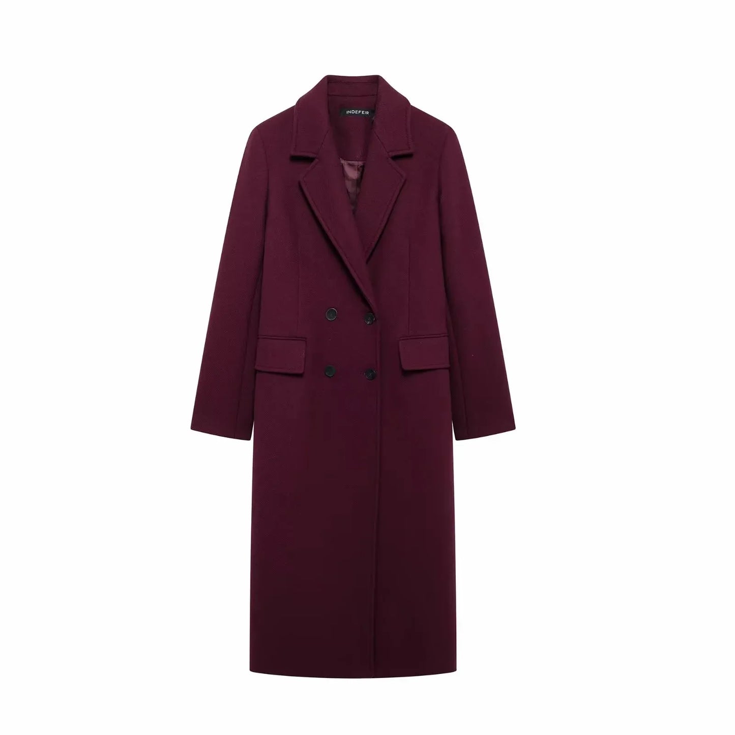 Femmes Automne Bordeaux Multicolore Laine Mélangée Pardessus pour Femmes Mode Nouveau Chaud Double Boutonnage Revers Long Manteau Veste
