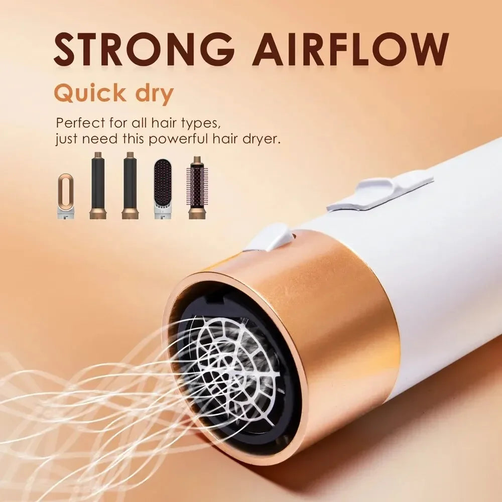 Sèche-cheveux 5 en 1, peigne à air chaud pour boucler, lisser et donner du volume aux cheveux, avec accessoires amovibles