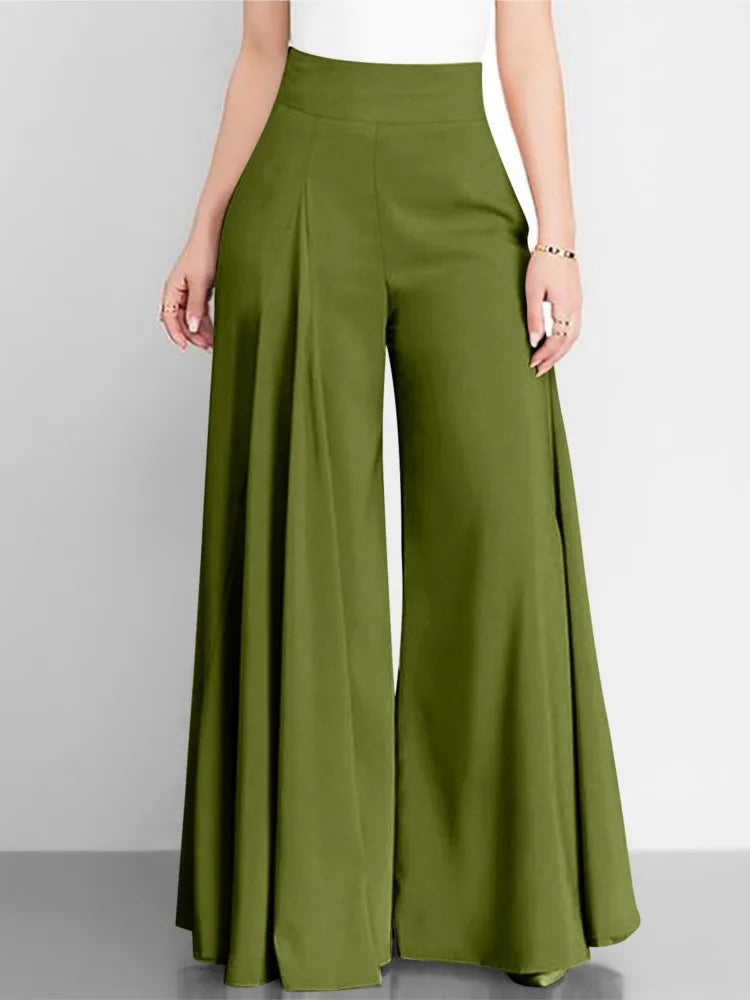 Pantalon décontracté taille haute à jambes larges pour femme, couleur unie, simple, style doux et frais, élégant, fin, classique, polyvalent