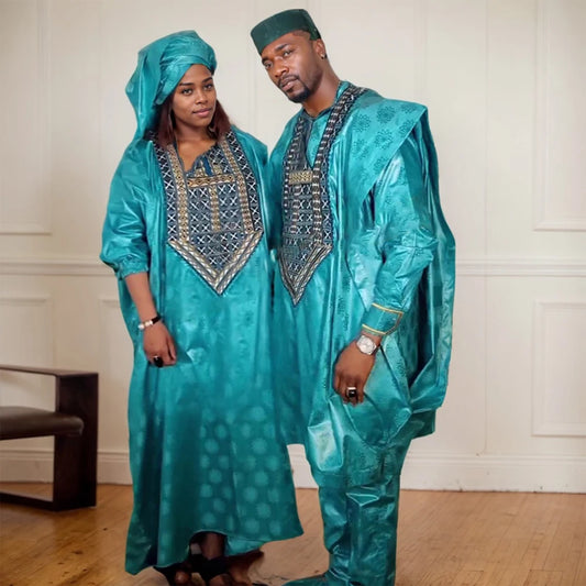 Tenue traditionnelle formelle Bazin Riche Dashiki Chemise verte Pantalon Robe Costume Agbada Vêtements pour les amoureux du Ramadan