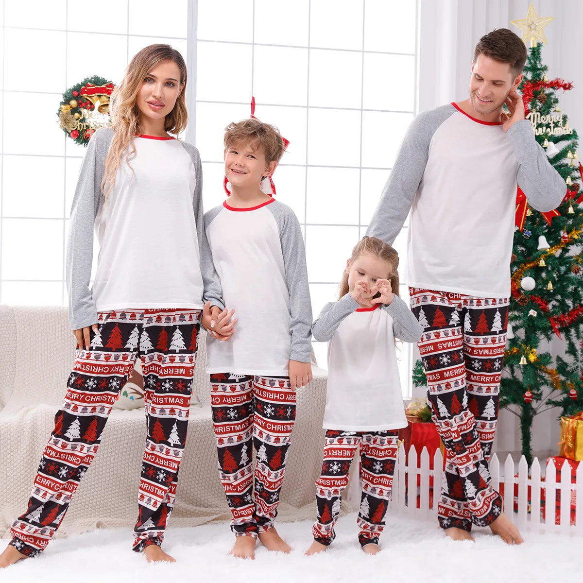 Ensemble pyjama 2 pièces assorti pour toute la famille (maman, papa, enfants) : barboteuses bébé, vêtements de nuit amples et décontractés, pyjamas de Noël pour toute la famille.