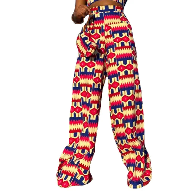 Pantalon large style bohème pour femme, taille élastique, imprimé Dashiki, style africain, décontracté, long, collection printemps-automne