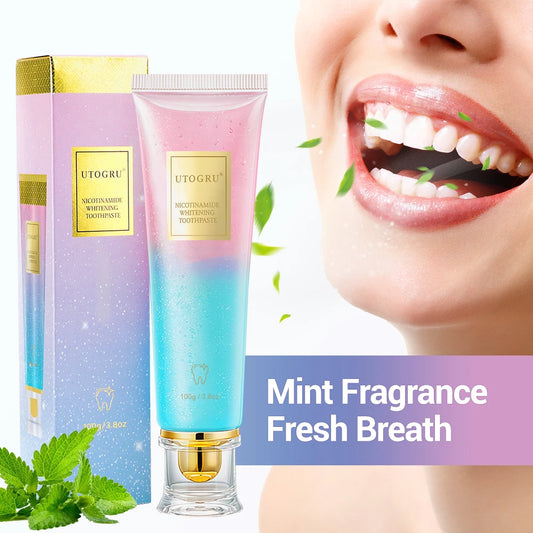 Dentifrice blanchissant à la niacinamide 100 g pour des dents propres et rafraîchissantes pour hommes et femmes. Dentifrice pour une haleine fraîche et éliminer les taches dentaires.