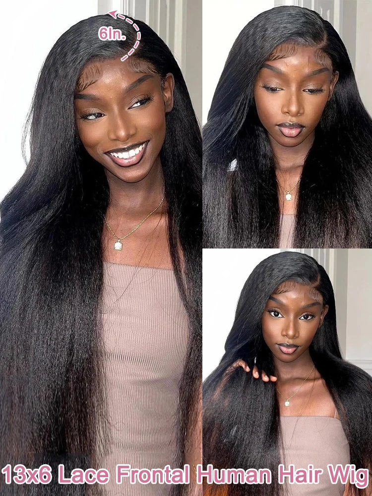 Perruques brésiliennes en cheveux humains crépus lisses haute densité avec dentelle frontale HD pré-épilée.