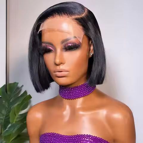 perruque bresilienne courte style bob  avec closure , perruque bob couleur naturelle