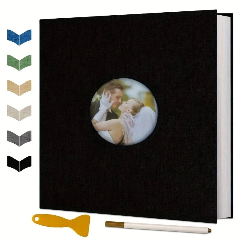 Album Scrapbook autocollant pour photos 4×6 5×7 8×10 DIY couverture magnétique en lin 40 pages Cadeau de mariage familial avec stylo en métal et