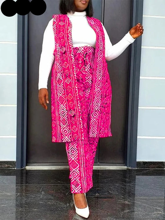Ensemble pantalon large élégant pour femme, haut vintage sans manches, imprimé bohème, deux pièces