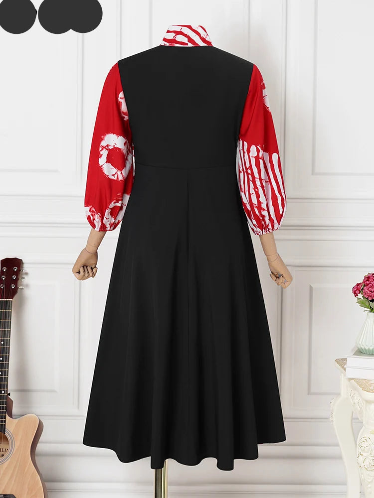 Robe longue imprimée grande taille pour femme, style bohème, élégante, col en V, manches 3/4, style décontracté, collection 2024