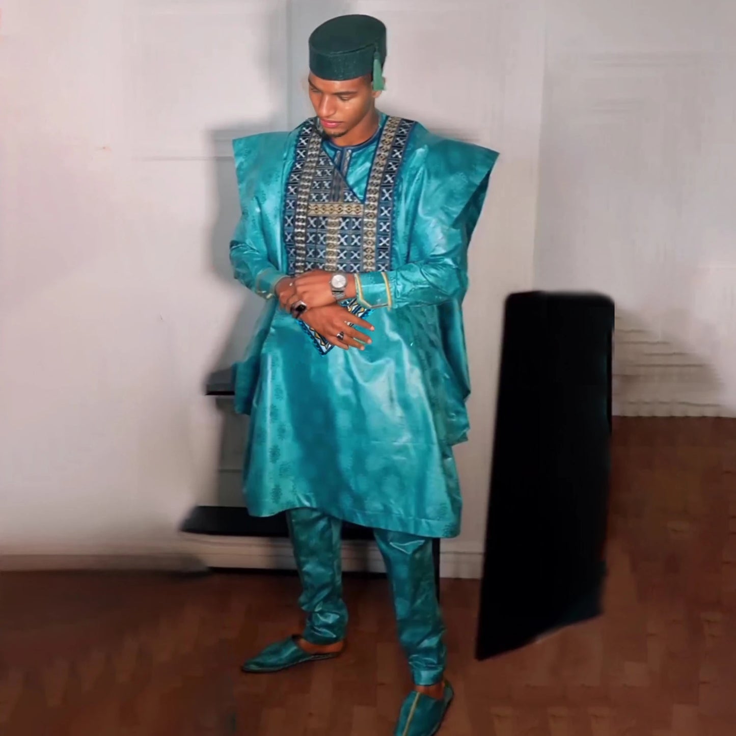 Tenue traditionnelle formelle Bazin Riche Dashiki Chemise verte Pantalon Robe Costume Agbada Vêtements pour les amoureux du Ramadan