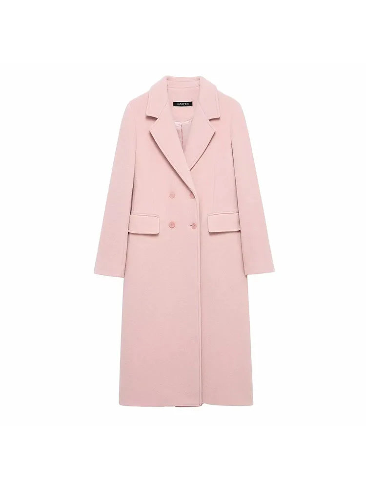 Femmes Automne Bordeaux Multicolore Laine Mélangée Pardessus pour Femmes Mode Nouveau Chaud Double Boutonnage Revers Long Manteau Veste