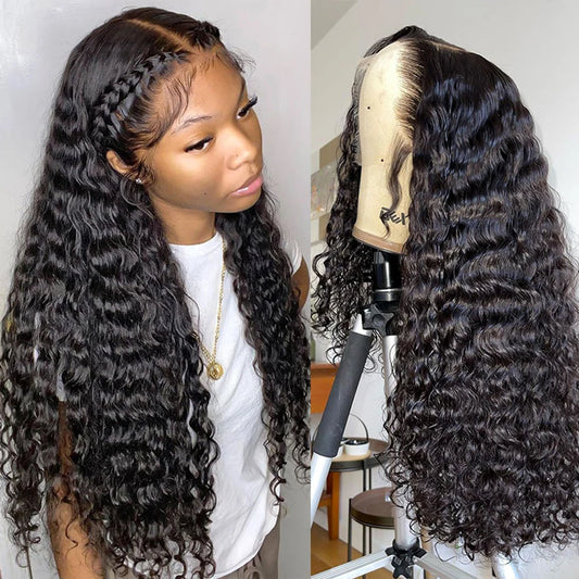 perruque brésilienne hd lace frontale couleur noir 1b style deep wave lace 13*5 cheveux 100% naturels remyhair