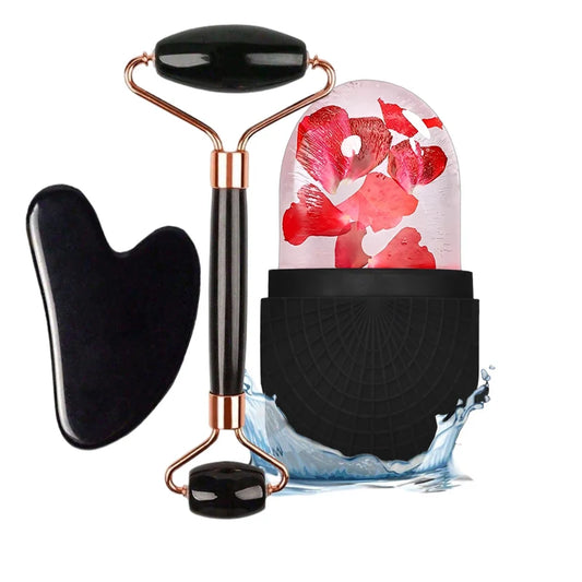 Ensemble de trois rouleaux de glace pour le soin de la peau du visage, outils de massage du visage, rouleau de glace en silicone, gua sha