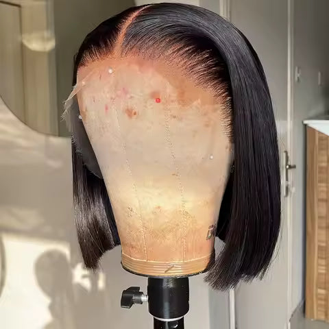perruque bresilienne courte style bob  avec closure , perruque bob couleur naturelle
