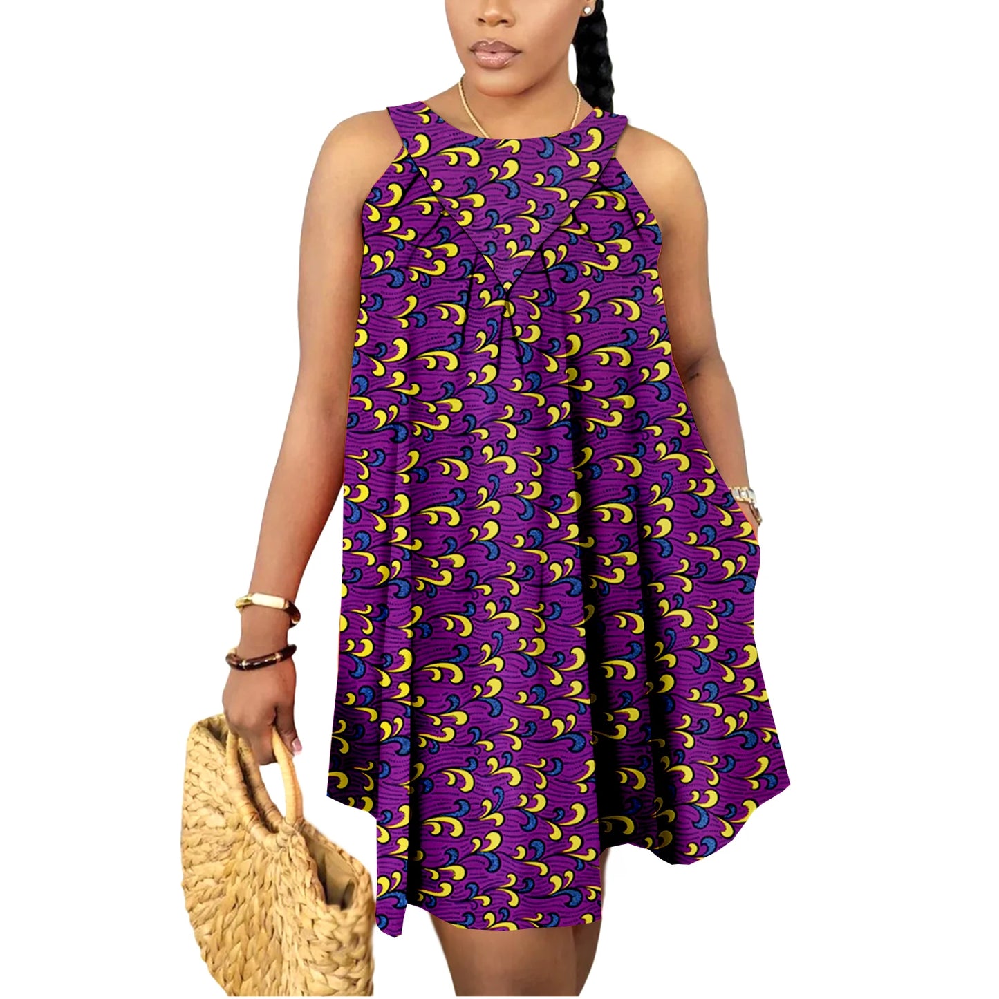 Mini-robes d'été africaines pour femmes, jupe en wax imprimé Kente Ankara, sans manches, style bohème, tenue décontractée et élégante pour mariage