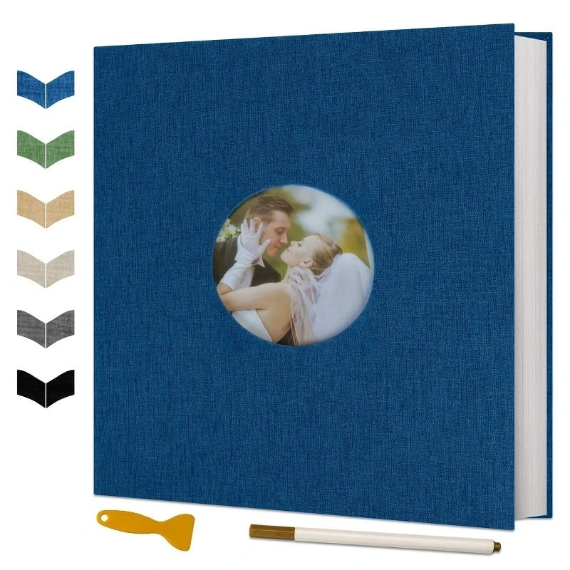 Album Scrapbook autocollant pour photos 4×6 5×7 8×10 DIY couverture magnétique en lin 40 pages Cadeau de mariage familial avec stylo en métal et