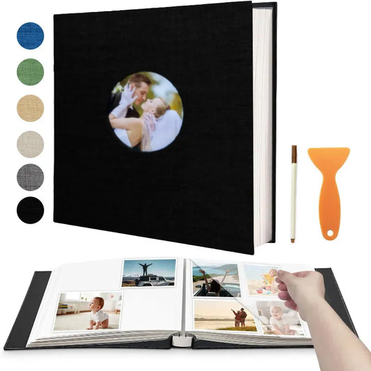 Album Scrapbook autocollant pour photos 4×6 5×7 8×10 DIY couverture magnétique en lin 40 pages Cadeau de mariage familial avec stylo en métal et