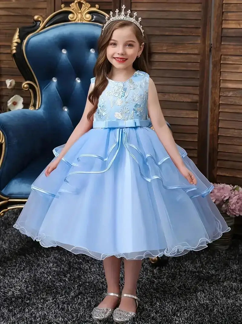 Girls Princess Dress Sleeveless Flower Embroidery Tutu Dress Performance Dress Wedding Flower Girls For Evening Birthday