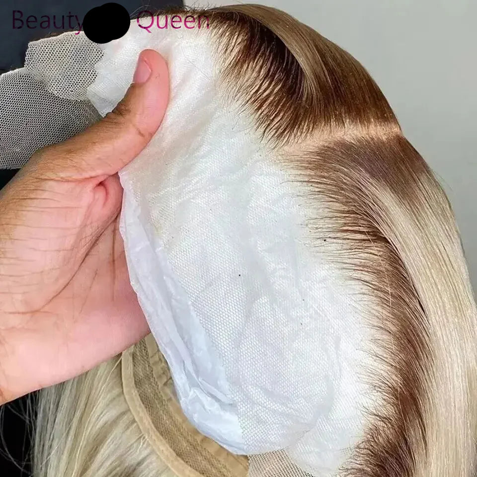 Perruque courte blonde ombrée, coupe au carré, avec lace front en cheveux humains, pour femme, lisse, densité 180%, racines foncées, sans colle, lace front