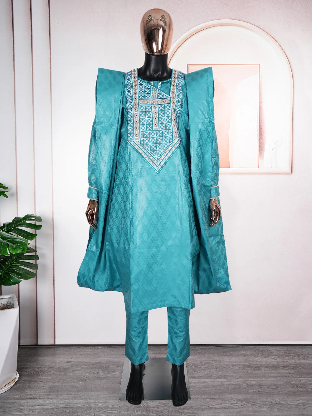 Tenue traditionnelle formelle Bazin Riche Dashiki Chemise verte Pantalon Robe Costume Agbada Vêtements pour les amoureux du Ramadan