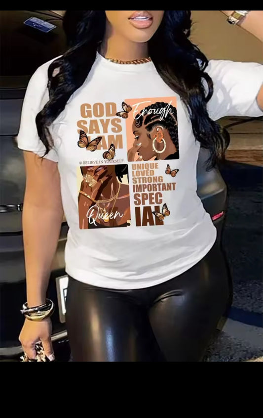 T-shirt en cotton  imprimé personnalisé dessin africain femmes, manches courte , col rond vêtements décontracté