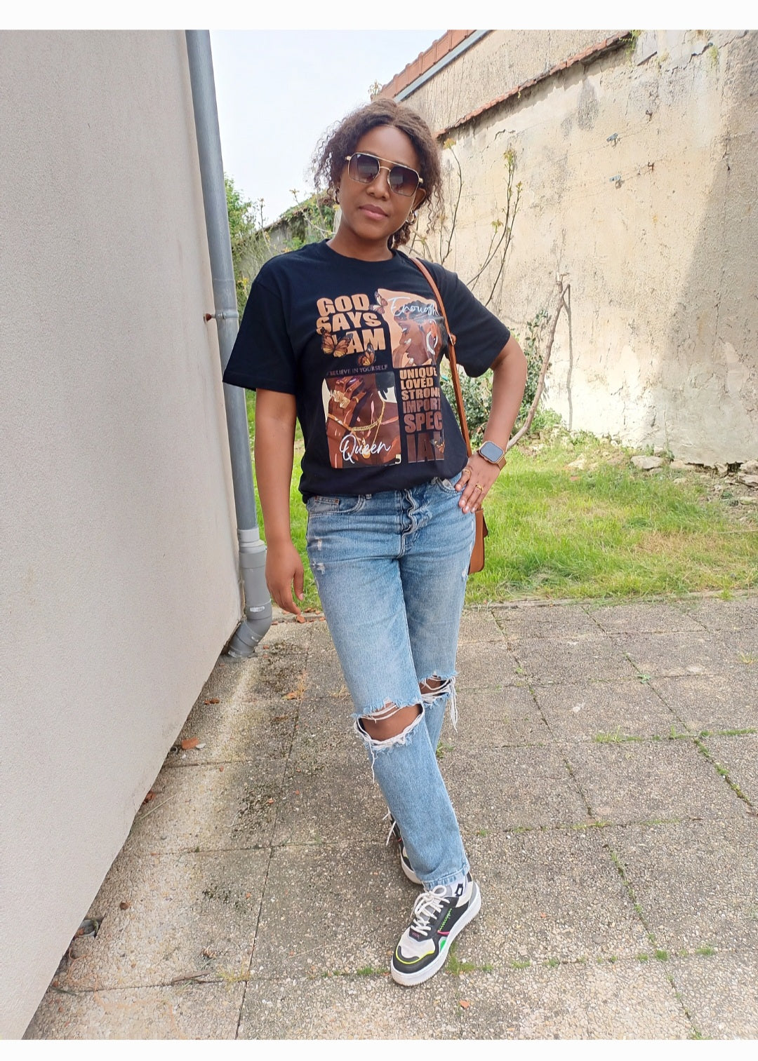 T-shirt imprimé personnalisé dessin africain femmes, manches courte , col rond vêtements décontracté