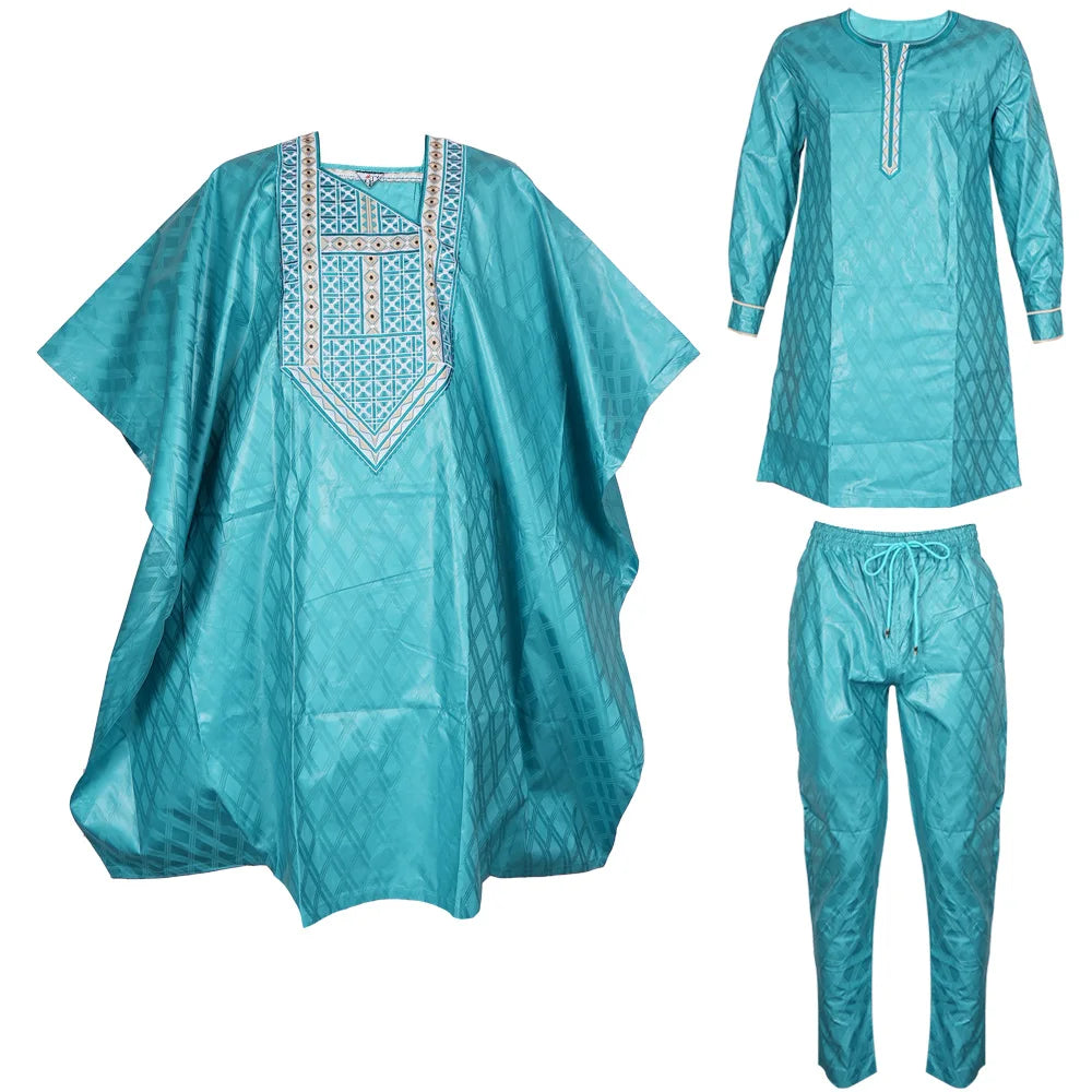 Tenue traditionnelle formelle Bazin Riche Dashiki Chemise verte Pantalon Robe Costume Agbada Vêtements pour les amoureux du Ramadan