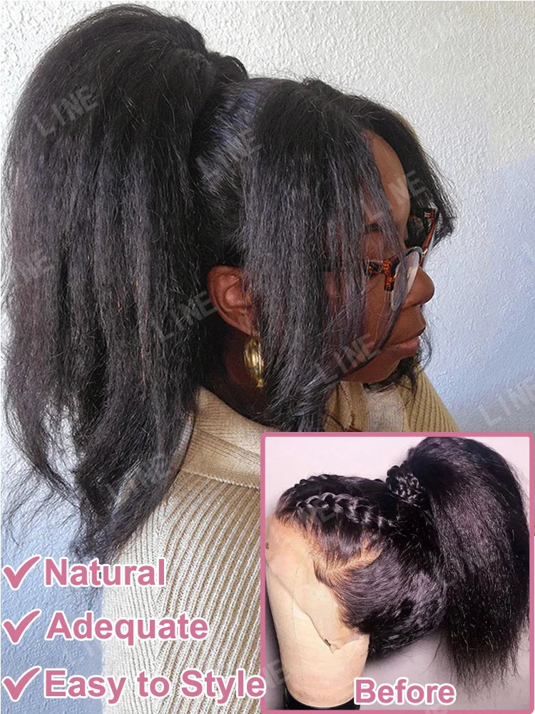 Perruques brésiliennes en cheveux humains crépus lisses haute densité avec dentelle frontale HD pré-épilée.