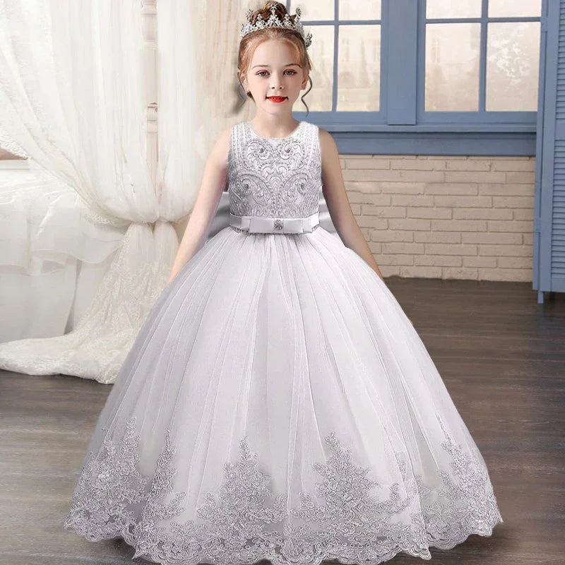 Robe de mariée robe de demoiselle d'honneur pour fille de fleur, robe de soirée à la mode, en dentelle et maille, vêtements élégants pour filles de 4 à 12 ans, couleur bleue