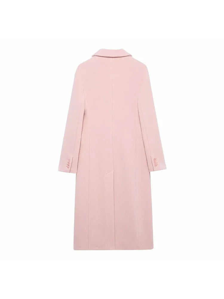 Femmes Automne Bordeaux Multicolore Laine Mélangée Pardessus pour Femmes Mode Nouveau Chaud Double Boutonnage Revers Long Manteau Veste