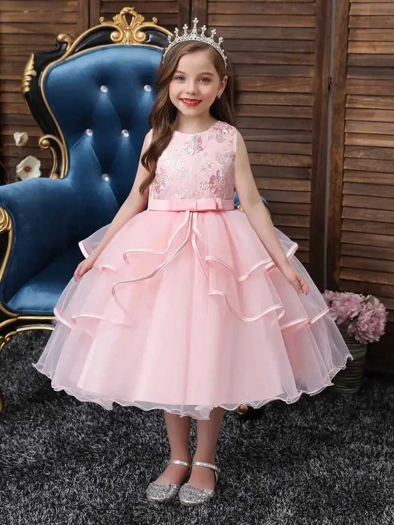 Girls Princess Dress Sleeveless Flower Embroidery Tutu Dress Performance Dress Wedding Flower Girls For Evening Birthday
